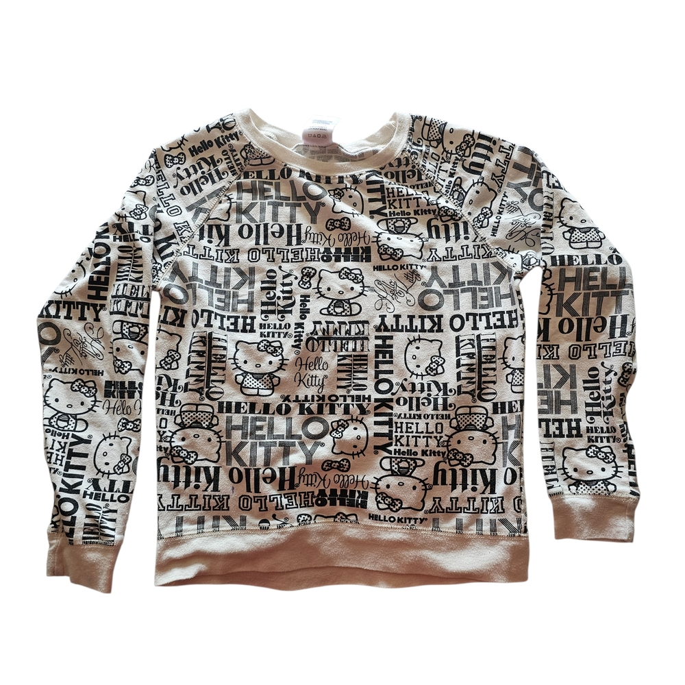 Hello Kitty All-Over Print Pullover Sweatshirt XL Youth Black White